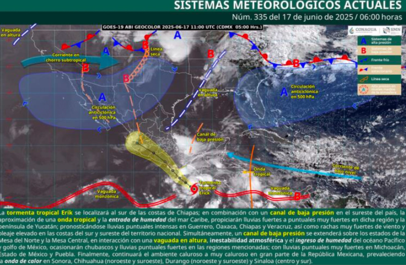 Tormenta tropical Erick desata lluvias intensas; Hidalgo bajo nublados y pronóstico reservado