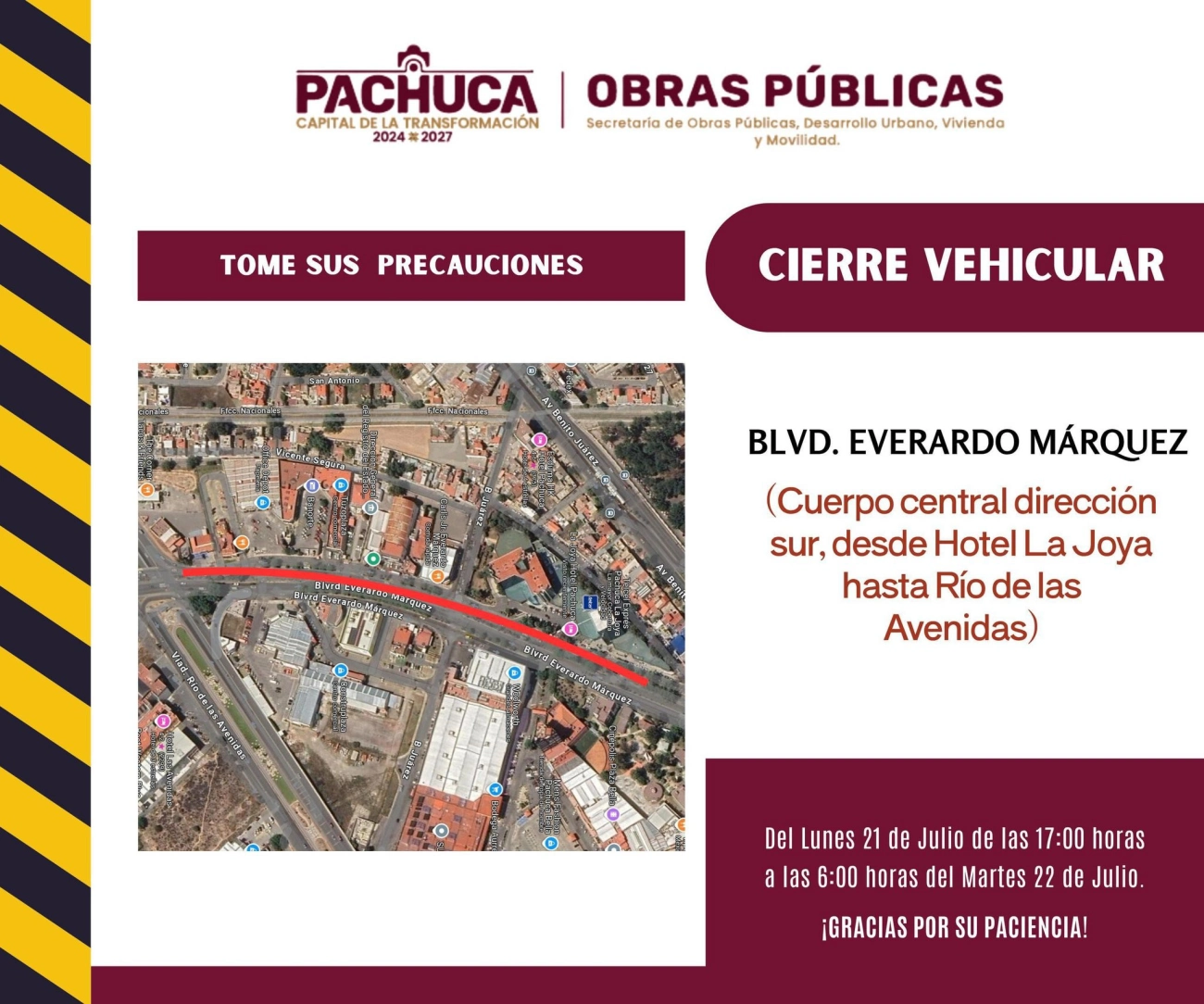 Cierre temporal en bulevar Everardo Márquez por trabajos de bacheo