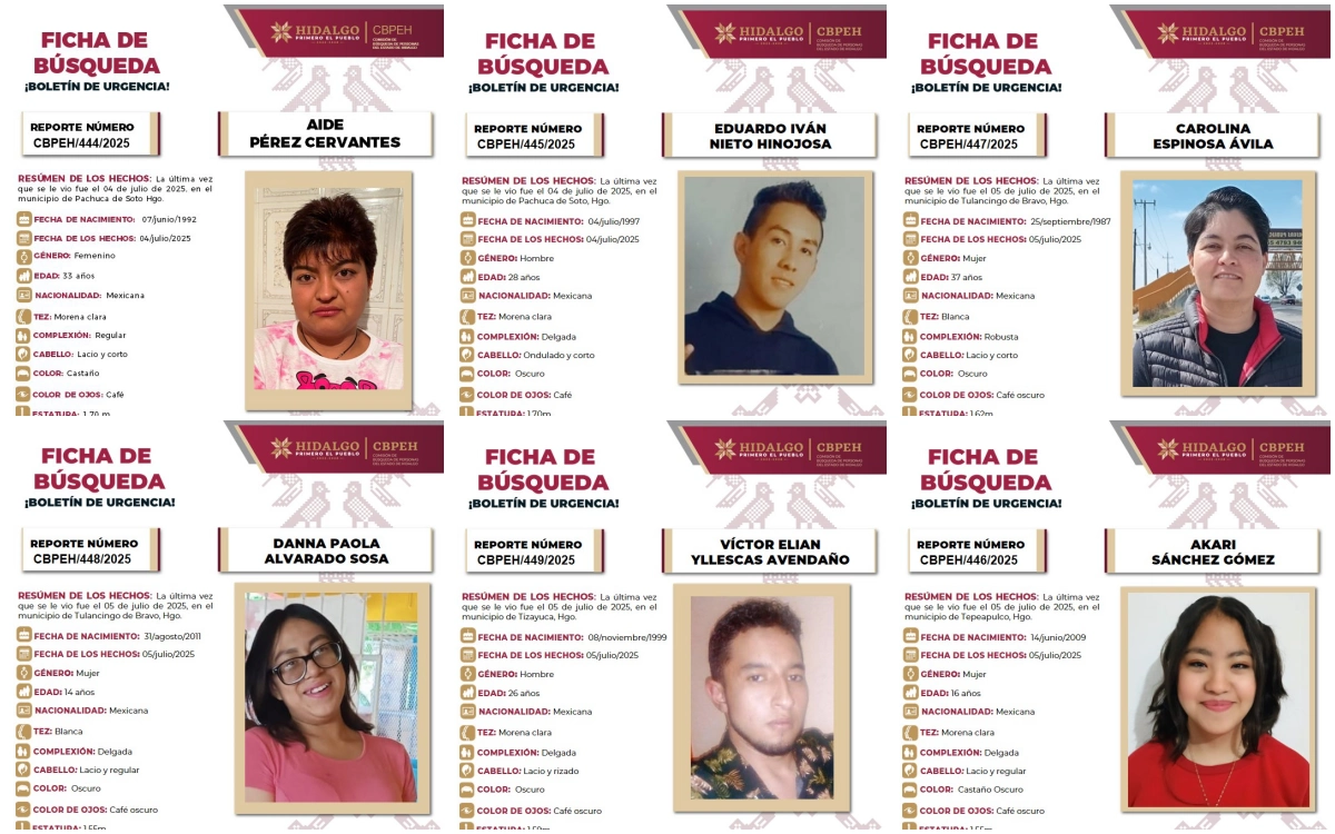 Siete personas desaparecen en Hidalgo en menos de 48 horas