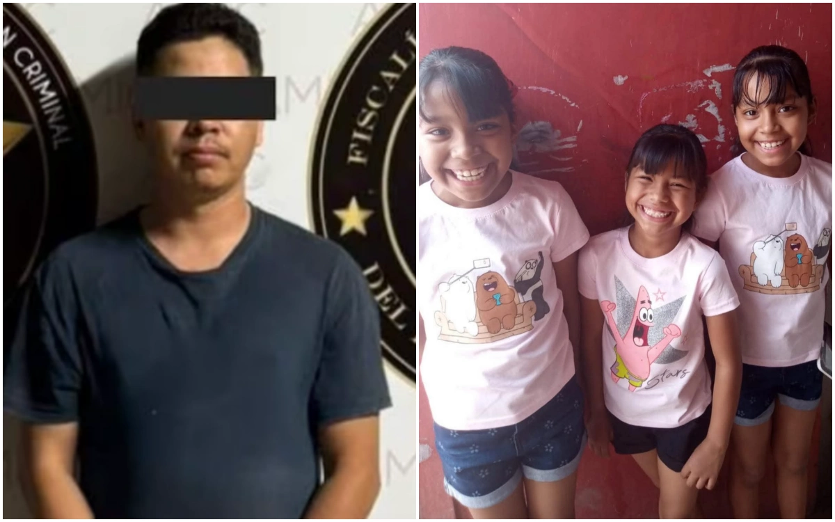 Retrato de Jesús Antonio “N”, detenido por el feminicidio de Margarita y sus tres hijas en Hermosillo, junto a imagen de las niñas asesinadas.