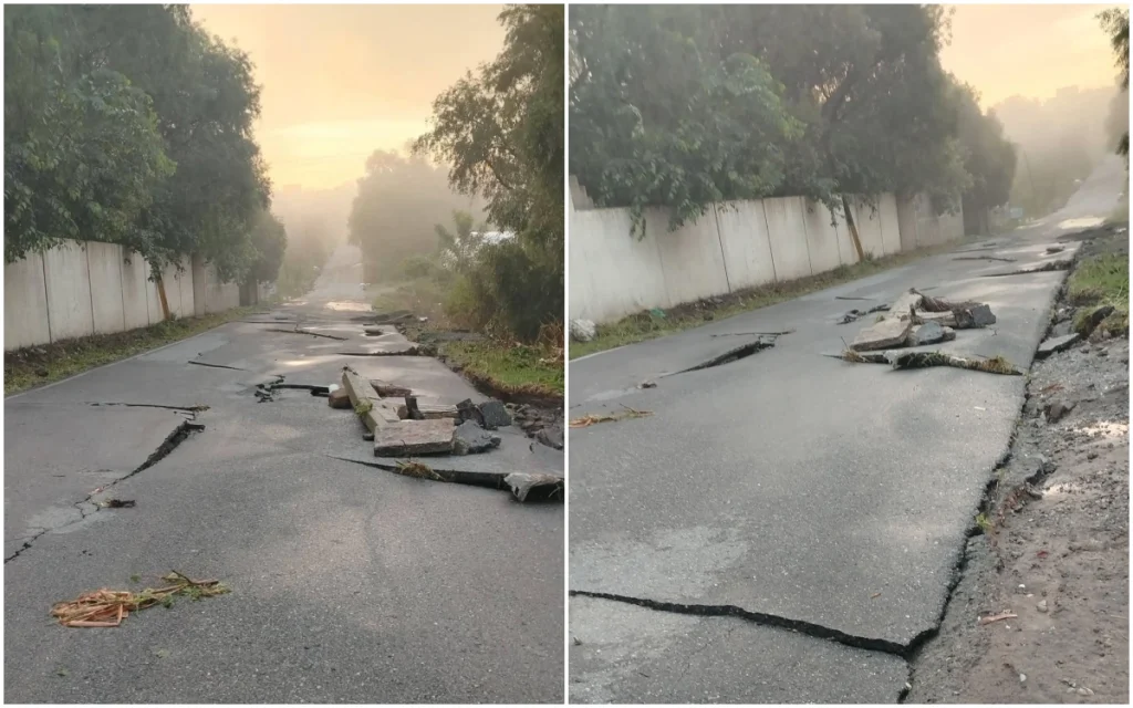 Cierre indefinido en carretera Achichilco–Cabecera por daños causados por tromba en Tezontepec; evalúan paso provisional.