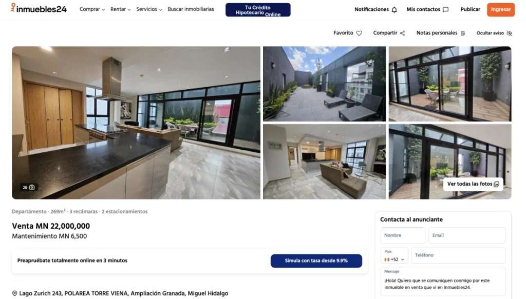 El penthouse de “Lord Relojes” en Polanco tiene un valor estimado de 22 millones, pero fue adquirido por 7.7 millones, según MCCI.