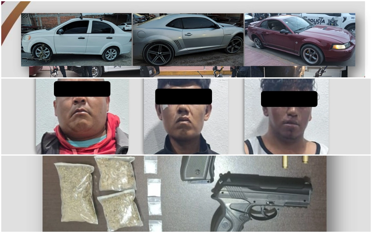 Tres presuntos huachicoleros detenidos en Tlaxcoapan tras enfrentamiento armado; aseguraron vehículos, armas cortas y droga.