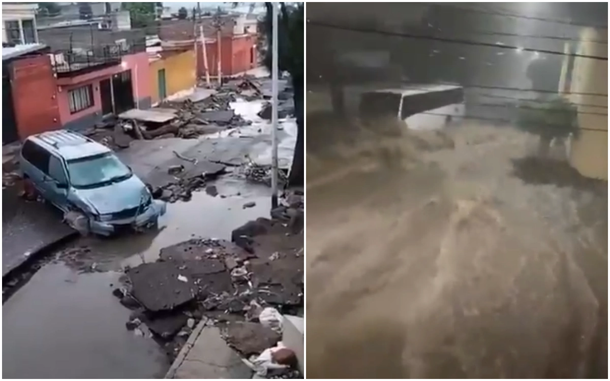 Calles inundadas y autos atrapados tras las fuertes lluvias del 22 de agosto en Querétaro, con rescates de emergencia por la tormenta.