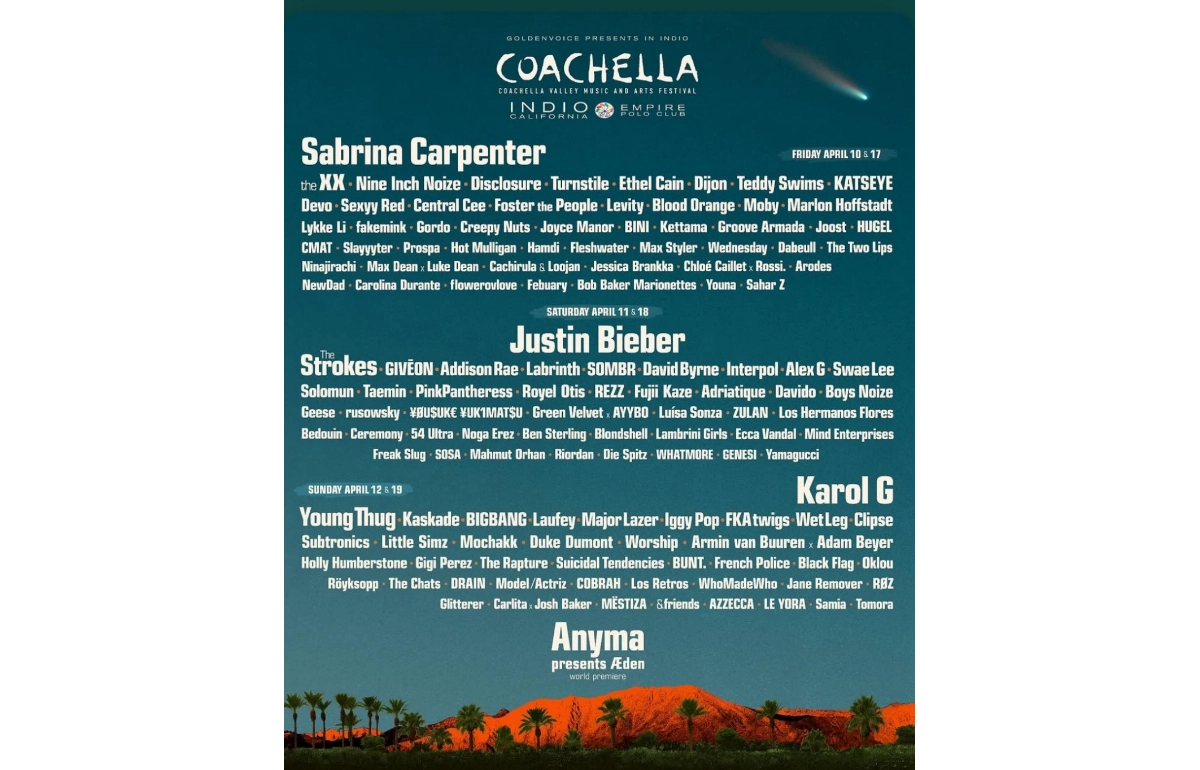 Karol G, Justin Bieber y Sabrina Carpenter encabezan Coachella 2025