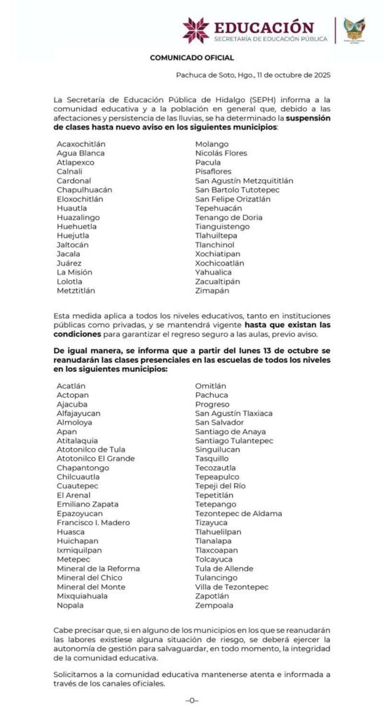 Escuela cerrada en Hidalgo tras suspensión de clases por lluvias.